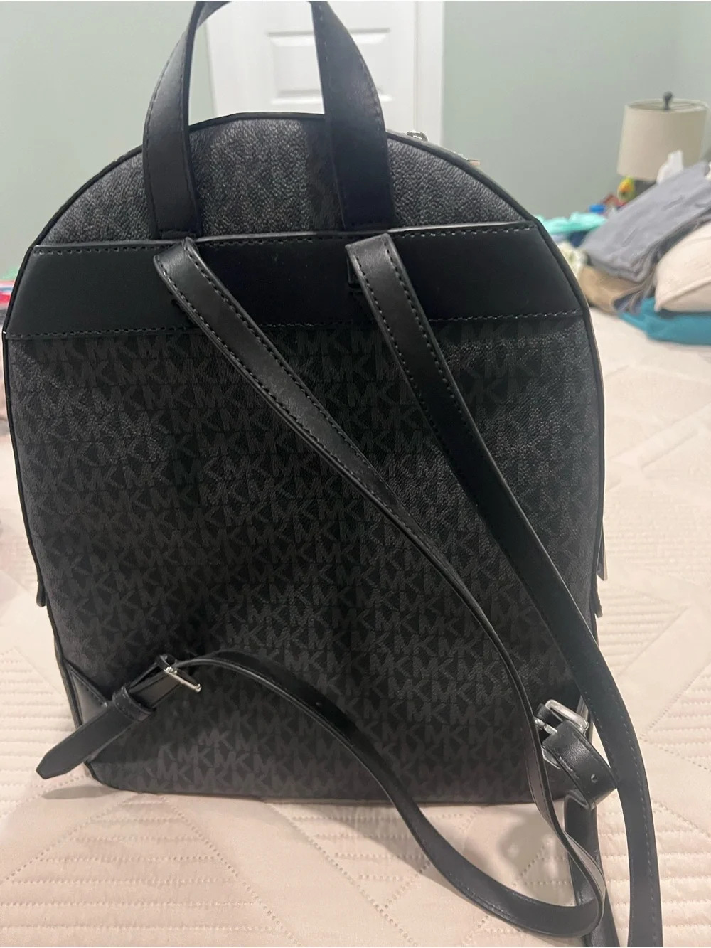 Michael Kors Men's Black MK Signature Backpack with Front Zip Pocket